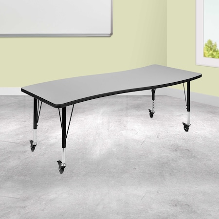 Flash Furniture Rectangle 26 W, 60 L, 25 H, Chrome, Laminate, Particleboard, Steel, Grey XU-A3060-CON-GY-T-P-CAS-GG